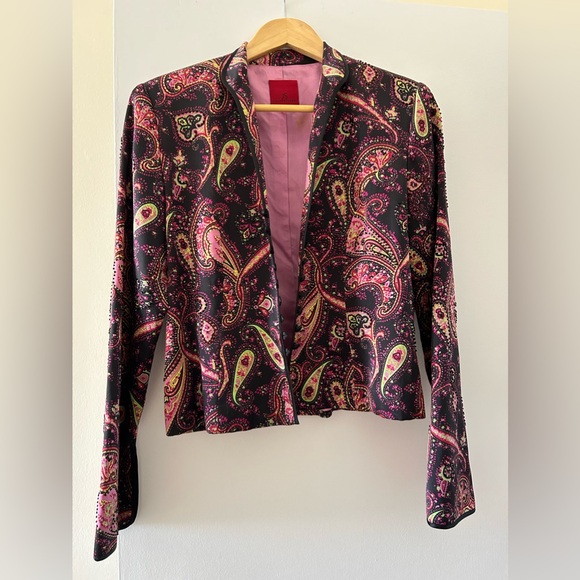 Colourful 100% Silk Jacket featuring Black Beading. - Picture 1 of 6